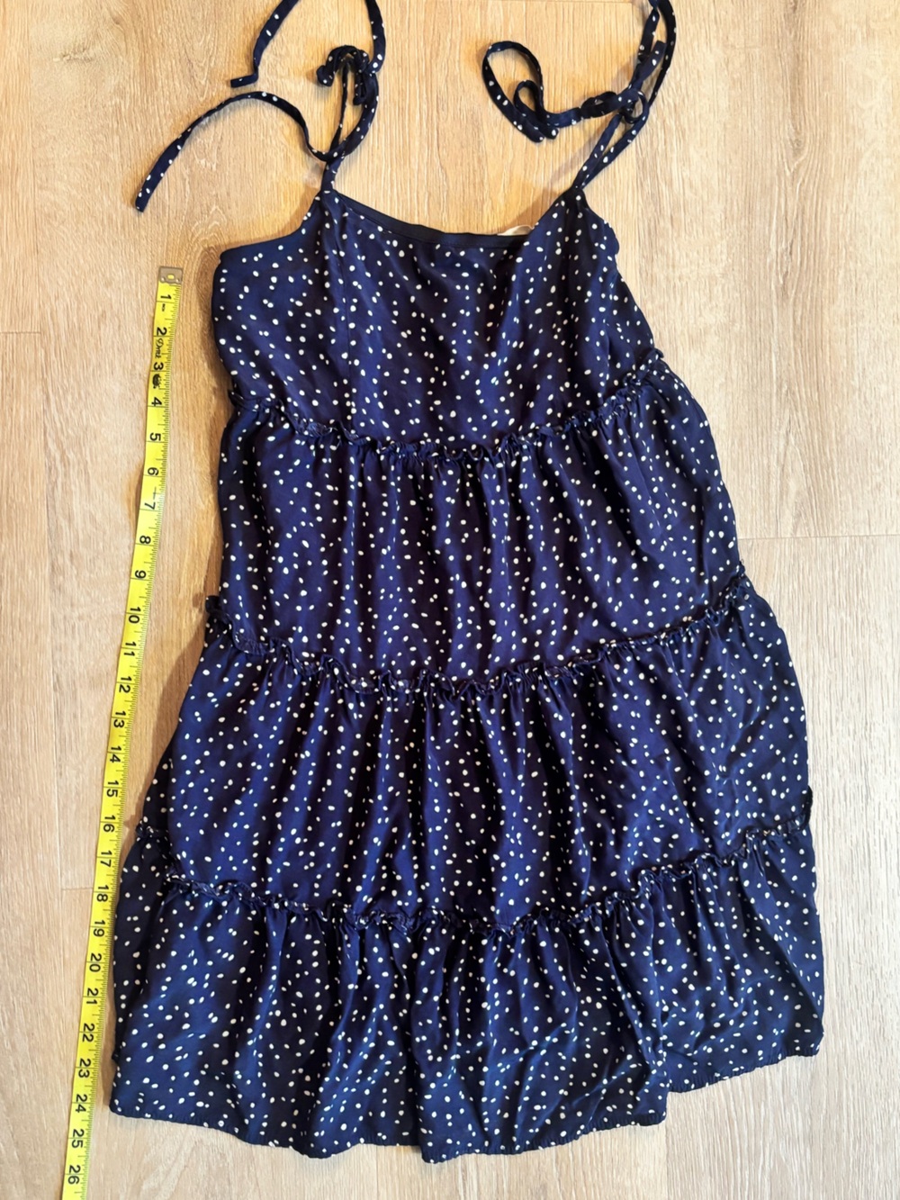Altar'd State Navy with White Polka Dot Tiered Tie-Strap Dress